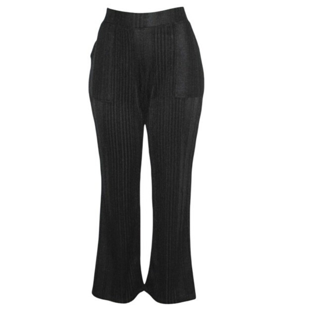 Cuddl Duds Womens Large Black Regular Comfort Rib Pants Loungewear‎ A653740